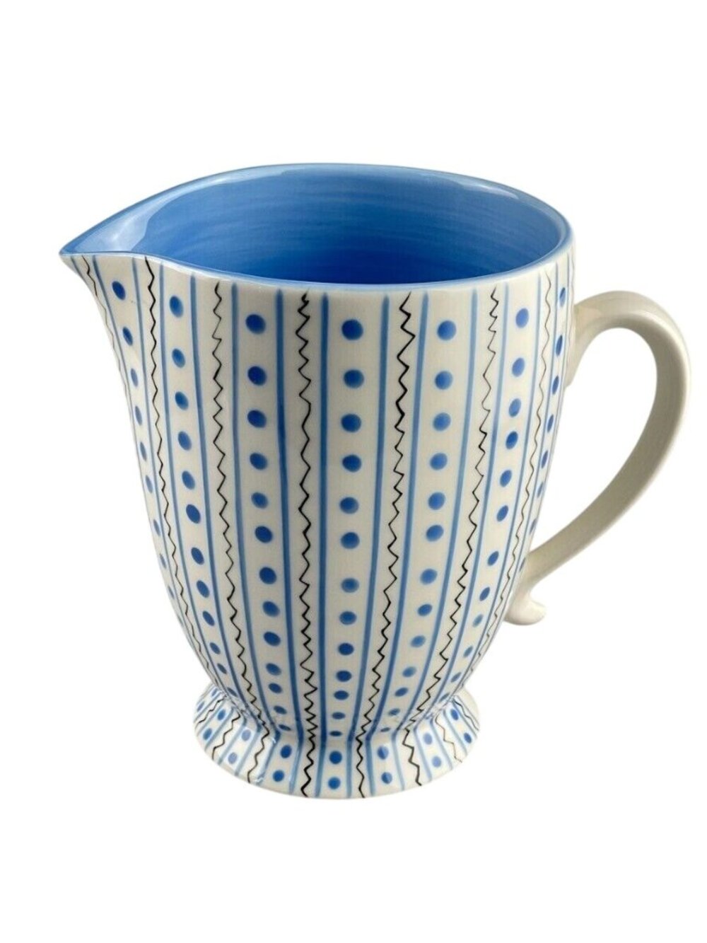 Starbucks Barista Ceramic Pitcher Blue & White Striped Polka Dot Design 2003 Mic